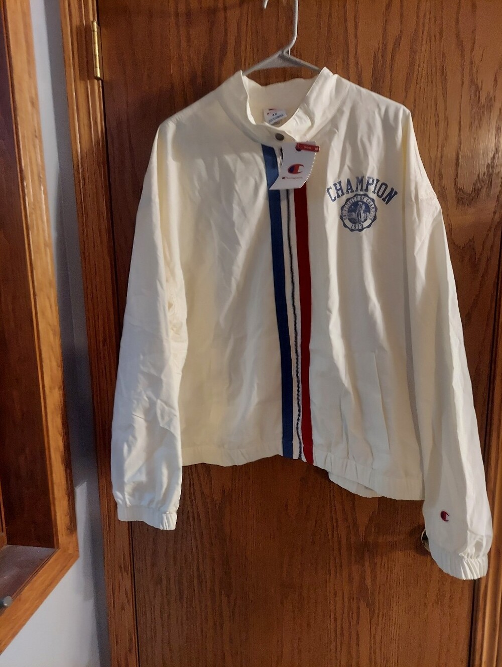 NWT Champion Cream Track Jacket Varsity Stripes 4X